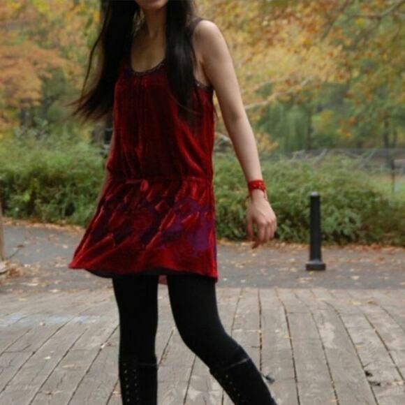 Free People Silk Vintage Crushed Velvet Brocade Size 4 Mini Dress - Picture 7 of 7